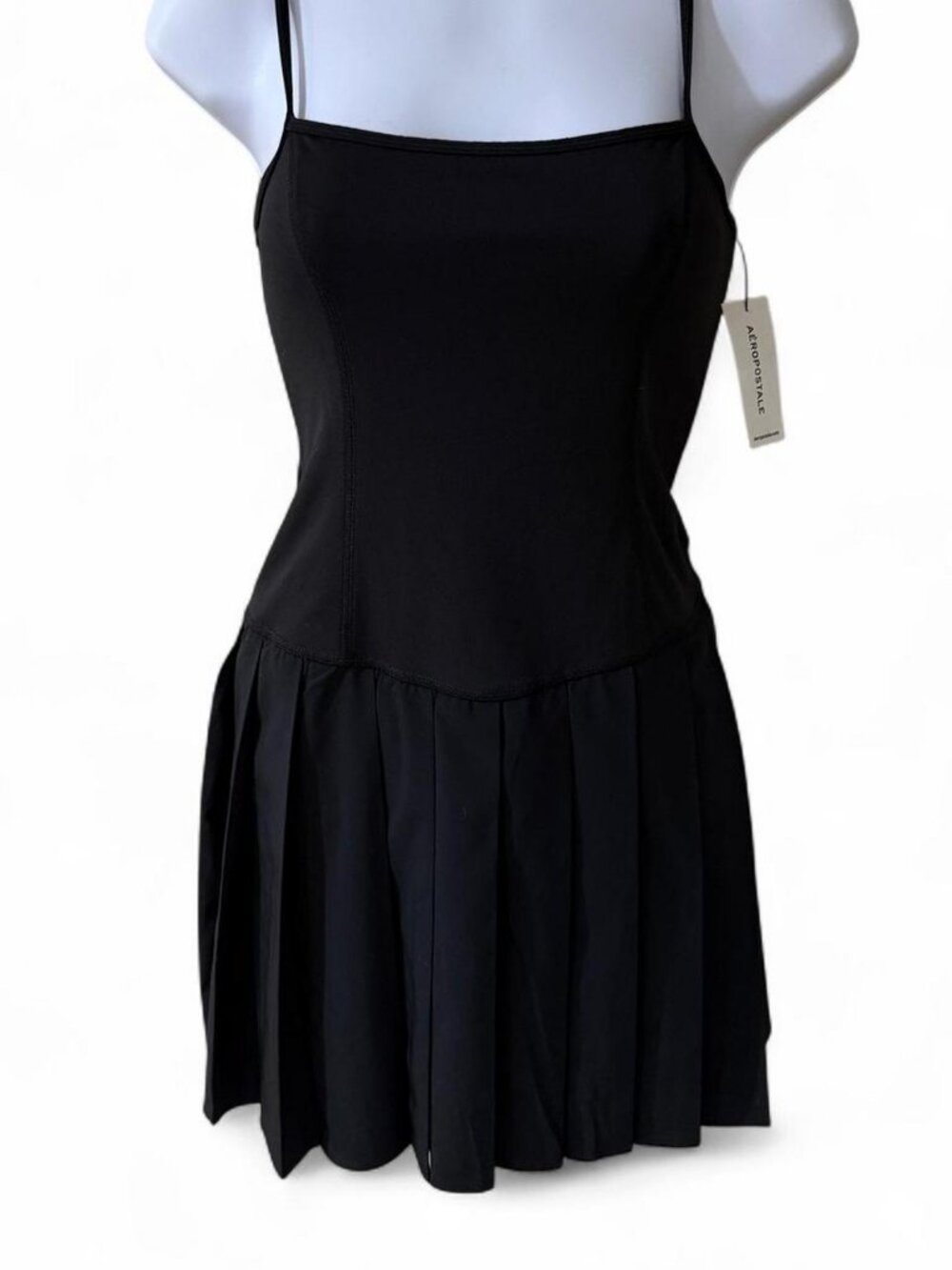 Black Pleated Mini Dress Spaghetti Straps
